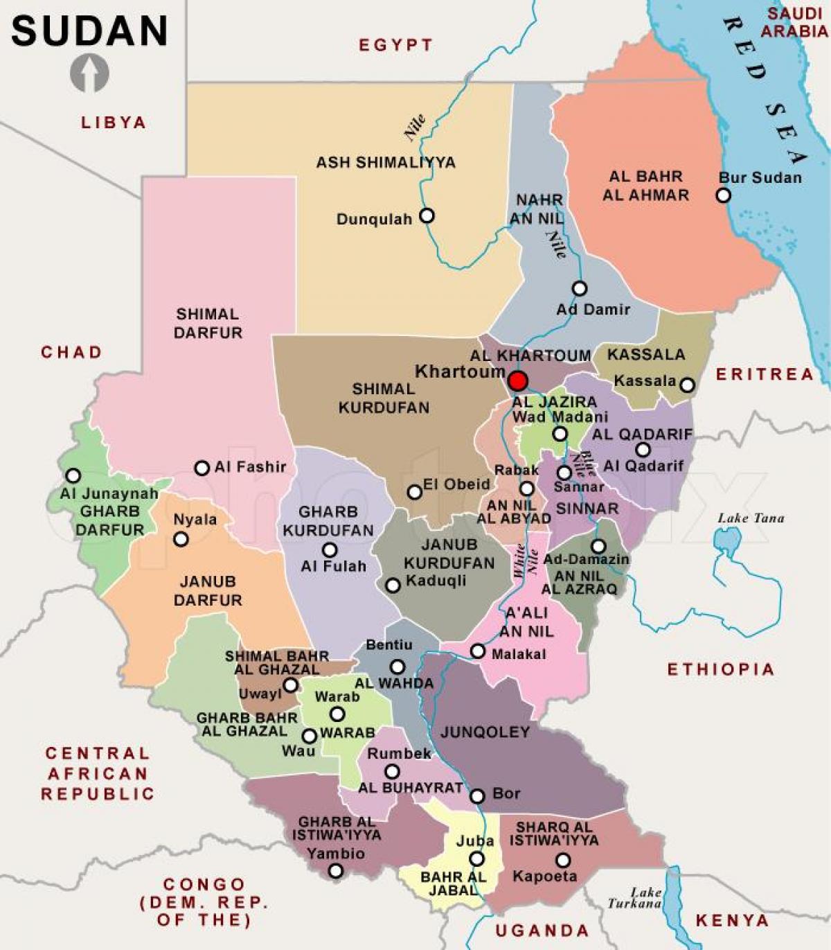 Karta över Sudan regioner