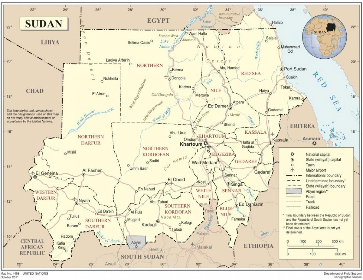 Karta över Sudan stater